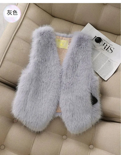 Autumn winter Imitation Fox fur vest Jacket For women Fashion Thick V-neck sleeveless Coat Female Short Faux Fur Waistcoat Tops