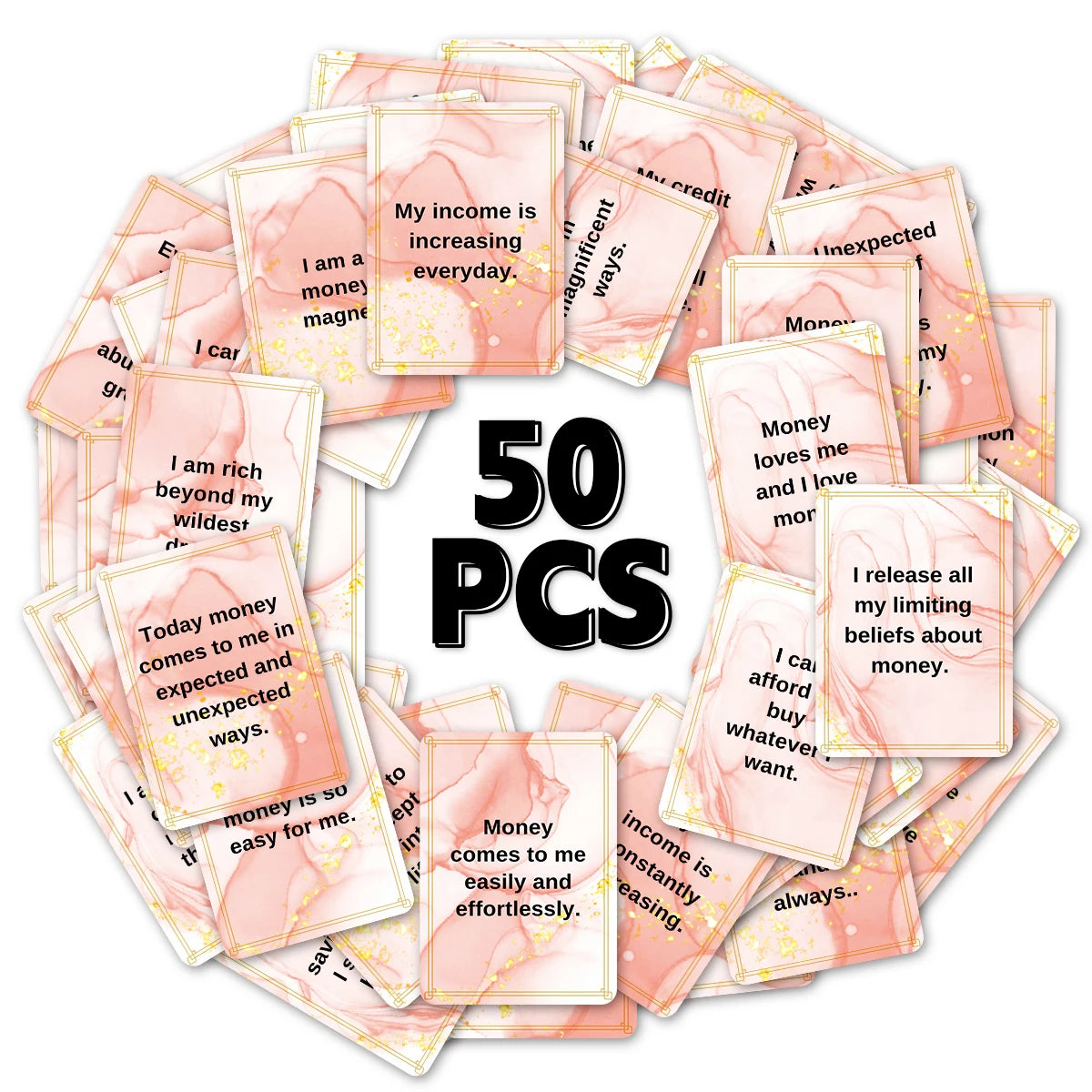 50pcs Financial Abundance Affirmation Cards To Manifest Financial Freedom & Attract Money，interesting Quotes Cards About Money