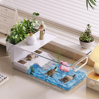 Turtle Tank with Basking Ramp Reptile Habitat Tank Resting Accessories for Amphibians Tortoises Feeding Container