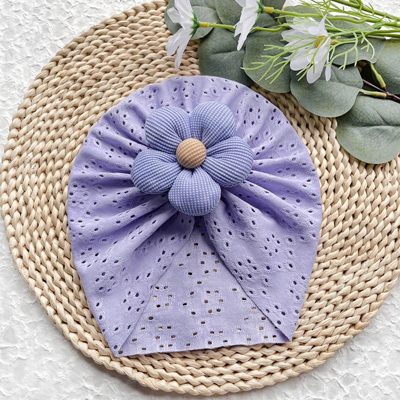 Lovely Flower Baby Hat Elastic Newborn Indian Cap Hollow Breathable Turban Baby Girls Hats Beanies Kids Infant Hair Accessories