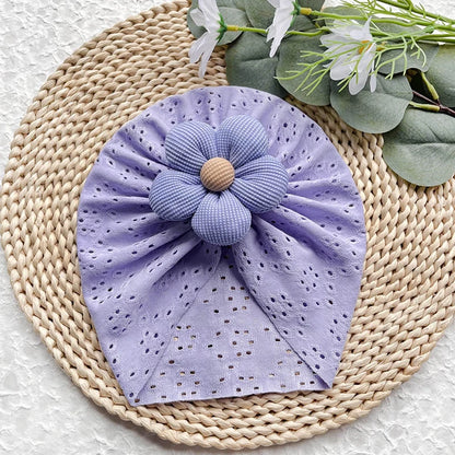 Lovely Flower Baby Hat Elastic Newborn Indian Cap Hollow Breathable Turban Baby Girls Hats Beanies Kids Infant Hair Accessories