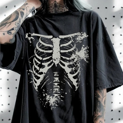 Dark Style Skull Print Large T-shirt Men's T-shirt Summer New Item Suitable for Both Men and Women Casual T-shirt