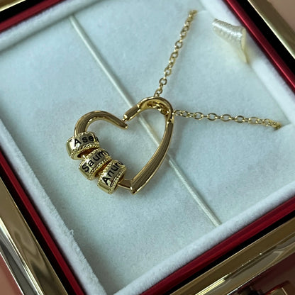1pc Personalized Family Names Heart Pendant Necklace with Rose gift box