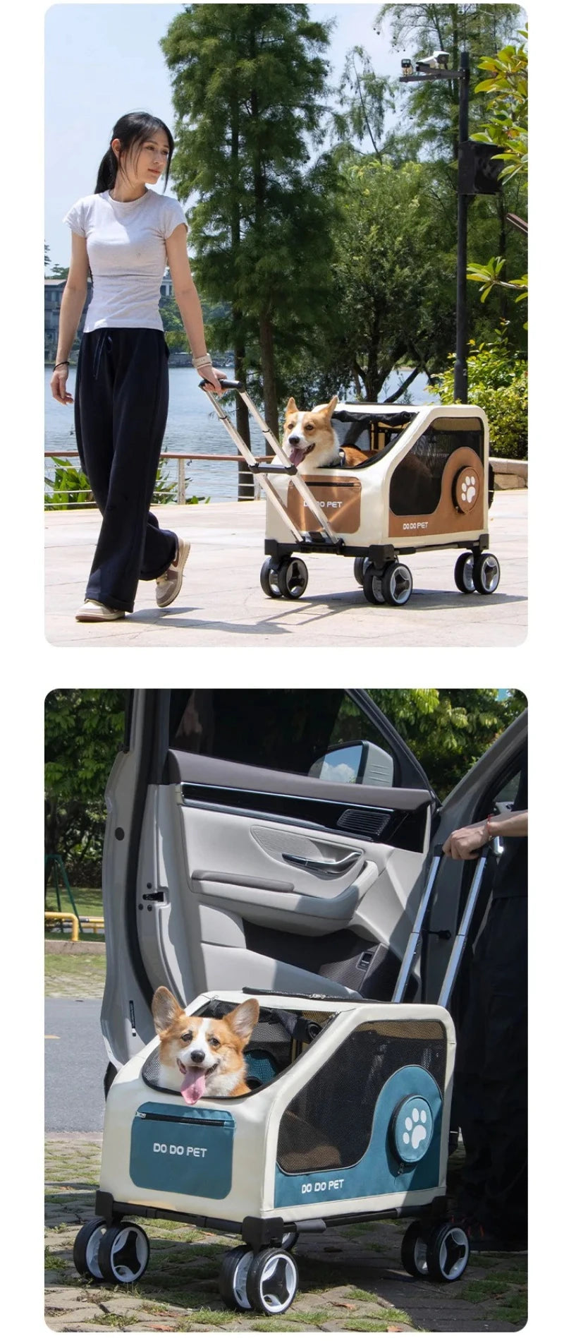Pet Travel Luggage Cart with Folding Handlebar - Durable Oxford Fabric, Large Capacity, Breathable Mesh, Quiet Wheels
