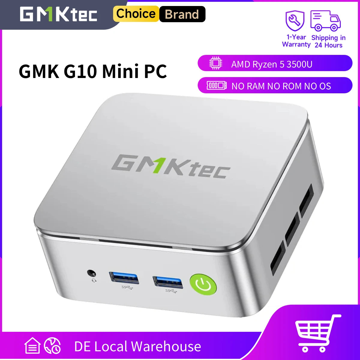 GMKtec G10 Mini PC AMD Ryzen5 3500U (Beats N150/N97) Barebone 2.5GbE NIC LAN HTPC Proxmox Mini Computer,Triple 4K Display WiFi 5
