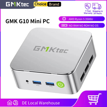 GMKtec G10 Mini PC AMD Ryzen5 3500U (Beats N150/N97) Barebone 2.5GbE NIC LAN HTPC Proxmox Mini Computer,Triple 4K Display WiFi 5