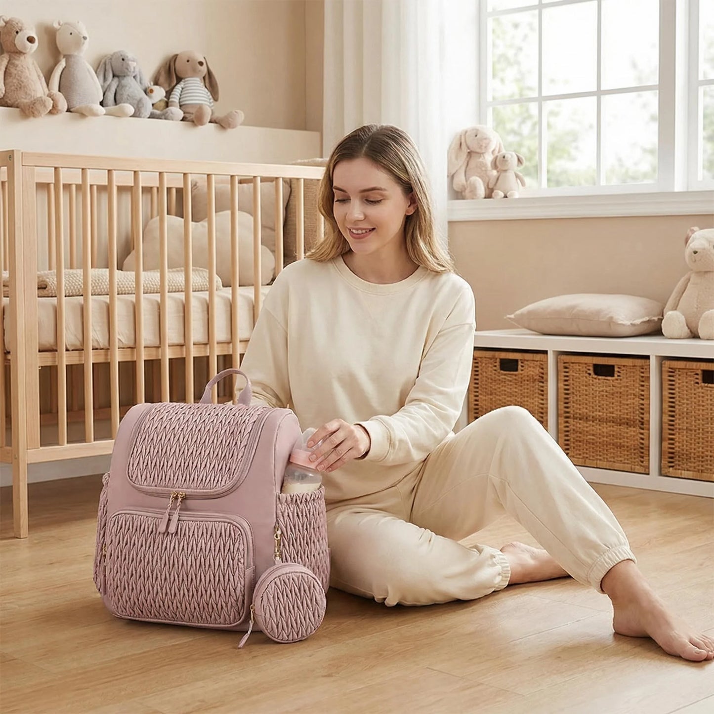 Fashion Mommy Diaper Backpack Large Capacity Baby Care Stroller Hanging Bag Travel Nursing Backpack for Mothers with Organizer
