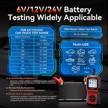 2025 KONNWEi Car Battery Tester Fault Code Clearance Battery Information Monitoring Startup Test Car Battery Charging Scan Tool
