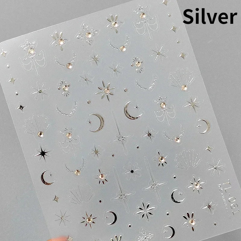1pcs 5D Star Moon Nail Stickers Kawaii Pink Retro Bronzing Nail Art Sticker Decorations Decals DIY Adhesive Slider Accessories