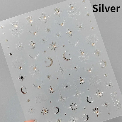 1pcs 5D Star Moon Nail Stickers Kawaii Pink Retro Bronzing Nail Art Sticker Decorations Decals DIY Adhesive Slider Accessories