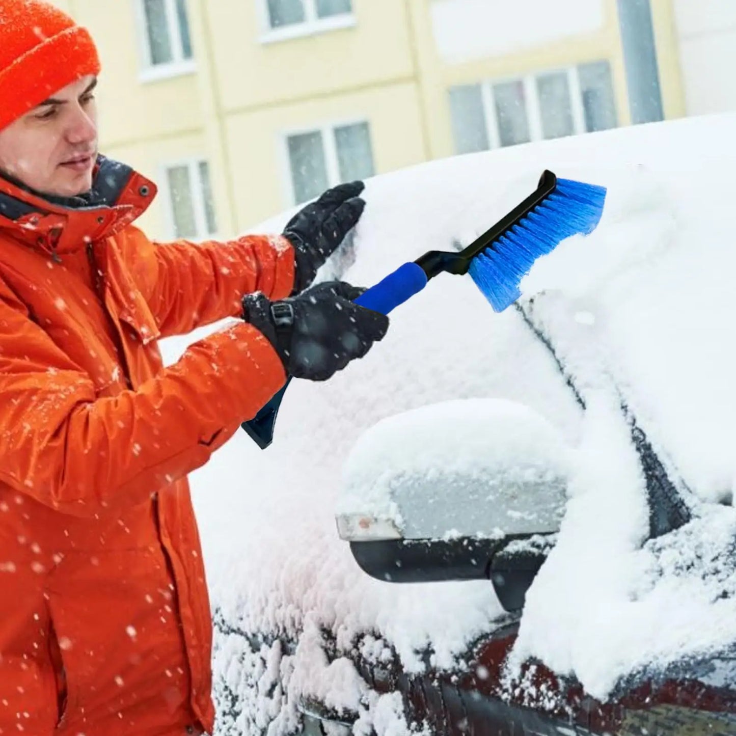2-in-1 Ice Scraper and Snow Brush for Car - Ergonomic Foam Grip Windshield Cleaner - Efficient for SUV, Sedan & Winter Driving