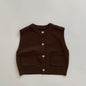 Children's Coat Autumn Children's Minimalist Pocket Sweater Kids Boys Girls Solid Color Cardigan Round Neck Vest Knitted Sweater