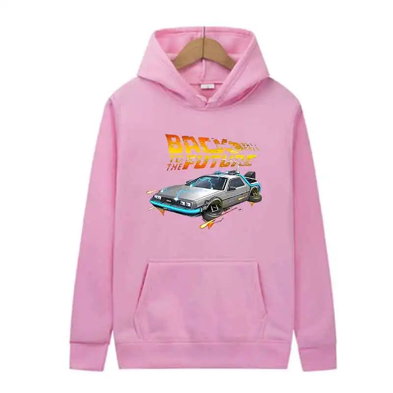 Back To The Future Retro DeLorean Car Print Hoodie Long Sleeve Tops Men Casual Streetwear Pullover Spring Autumn Unisex Clothing