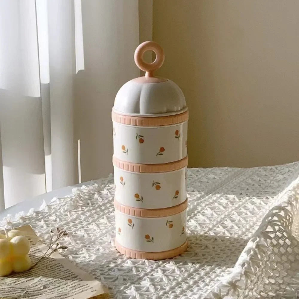 3 Layers Baby Milk Powder Box Cartoon Bear Tulip Portable Formula Dispenser Non-Spill Stackable Infant Food Tank Toddler
