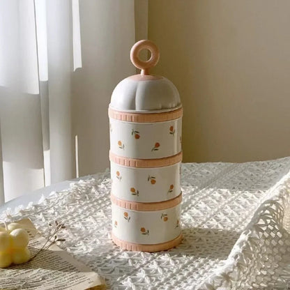 3 Layers Baby Milk Powder Box Cartoon Bear Tulip Portable Formula Dispenser Non-Spill Stackable Infant Food Tank Toddler