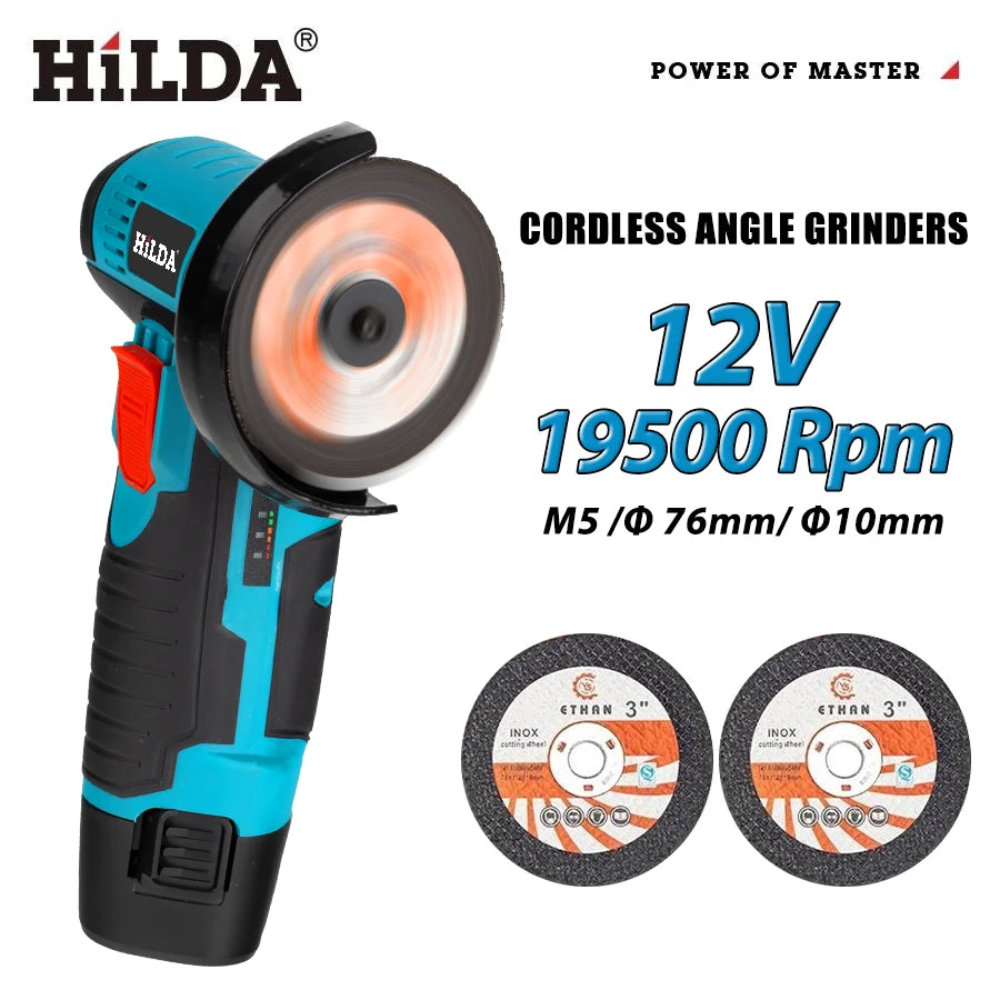 HILDA 12v Mini Angle Grinder Rechargeable Grinding Tool Polishing Grinding Machine For Cutting Diamond Cordless Power Tools