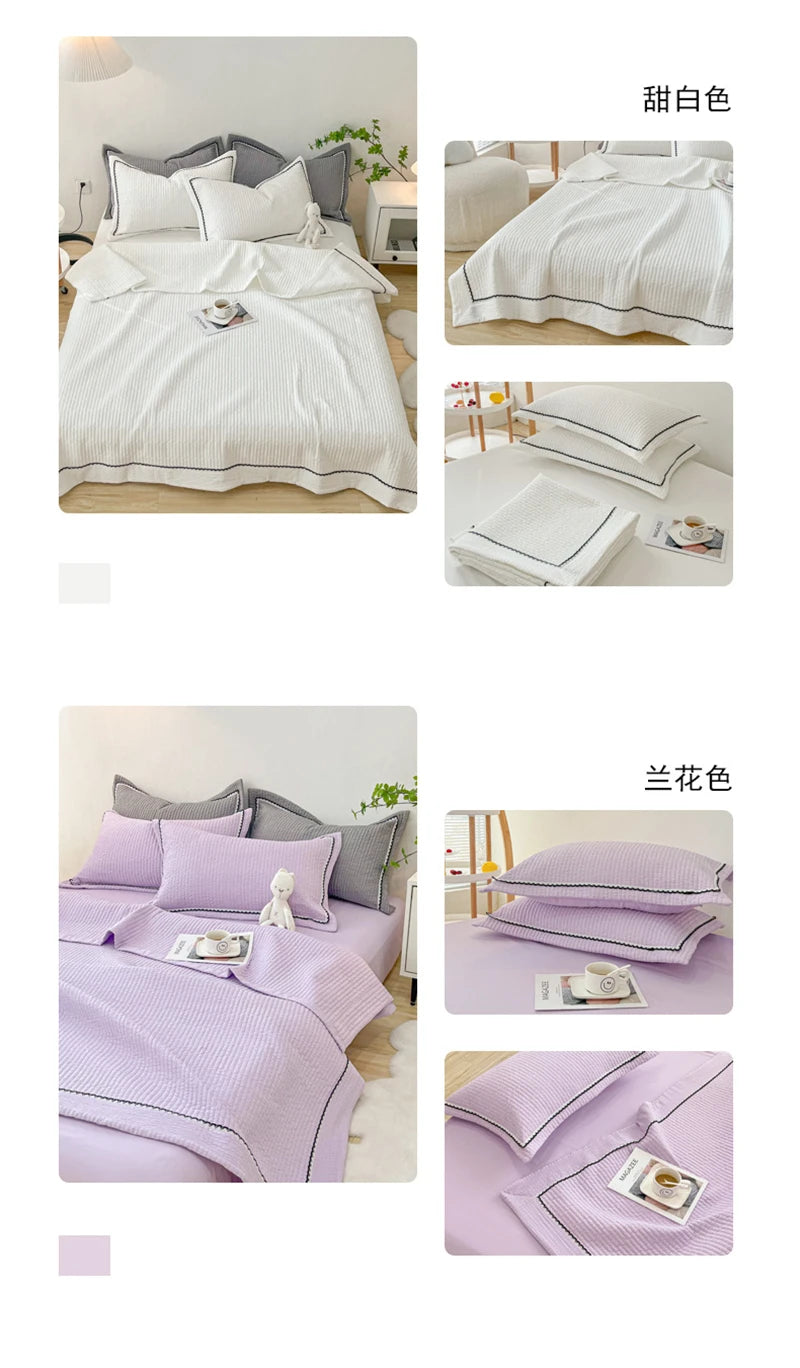 French Skin-friendly Spring Summer Blanket Set Elegance Princess Bubble Yarn Quilted Duvet Lightweight Air Conditioning Quilt