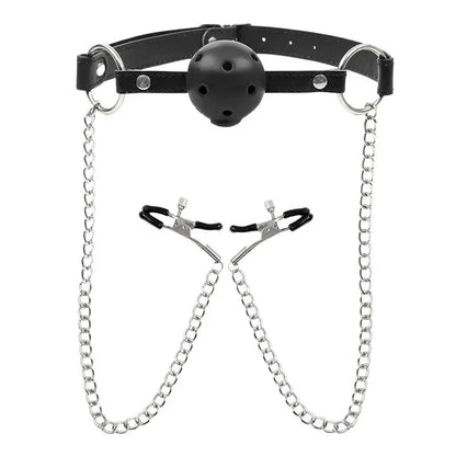 Erotic Toy PU Leather Mouth Gag Ball Oral Sex With Chain Clip Breast Nipple Clamps Bondage Harness Sex Toys Adult Games
