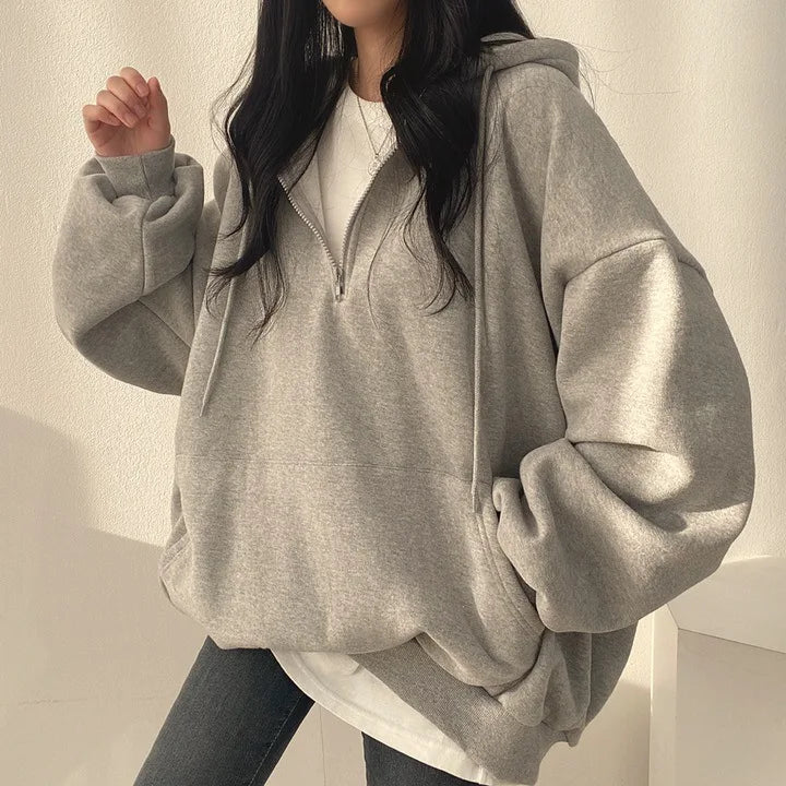 2024 Harajuku Loose Pullover Women Hoodie Oversized Top Summer Zip Up Sweatshirt Female Casual Long Sleeve Pocket Hooded