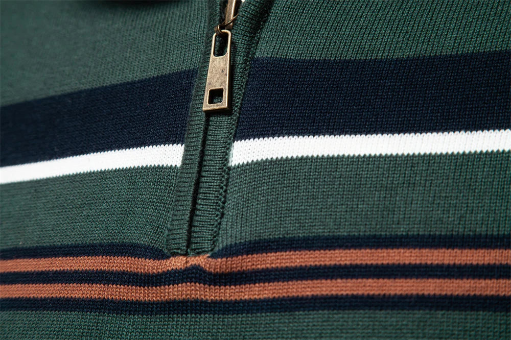 AIOPESON Mens Mock Neck Cotton Pullover Knit Sweaters Casual Business Strip Ribbed Turtleneck Sweaters for Men