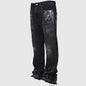 Men's Fashion Jeans Work Pants, European and American Fashion Workwear Elastic Patchwork Denim Layered Flared Pants S-XXL