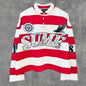2 Pcs Shirts Co-ords Sume Rugby Diamond Embroidery Stripe Polo Shirt Y2K Retro Classic Unisex Oversized Long Sleeved Shirts Sets