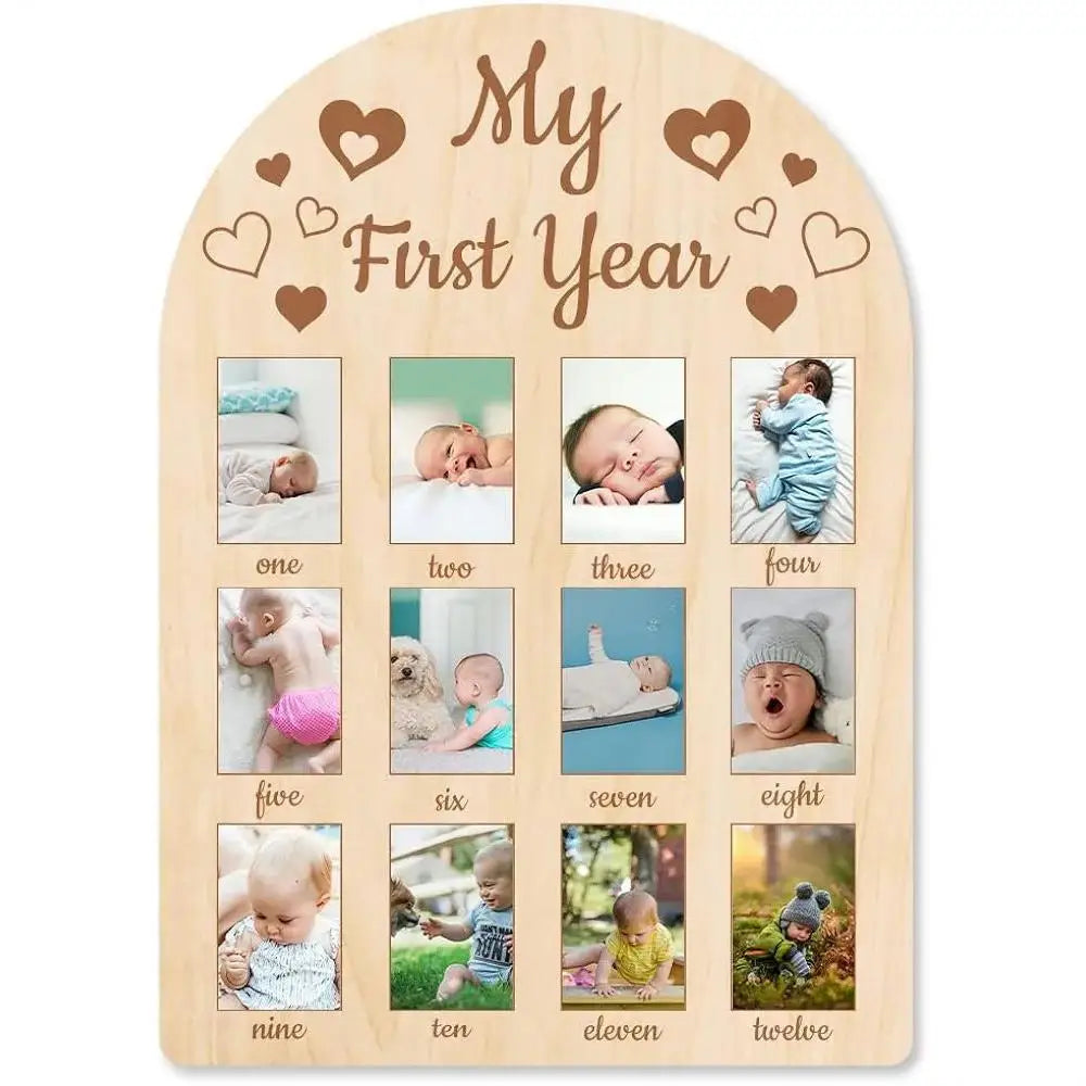 Wooden Baby Commemorative Photo Frame,monthly Calendar,photo Display Board,milestone Photo Frame for Newborns