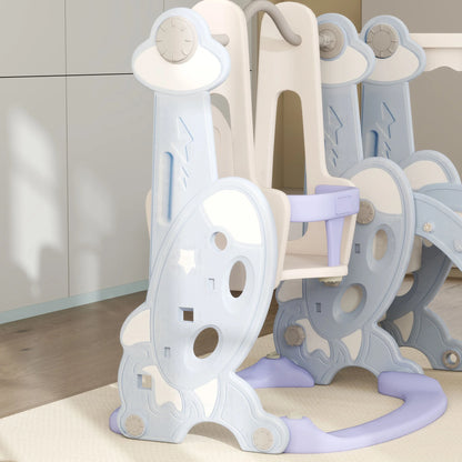 4-in-1 children’s play set with a slide, swing, climbing wall, and hoop, 147.5x160x107 cm, light blue