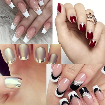 3PCS French Nail Art Stickers White Self-Adhesive Nails Strip Tips Guides for DIY Decoration Stencil Tools ,Fringe Tip Decals