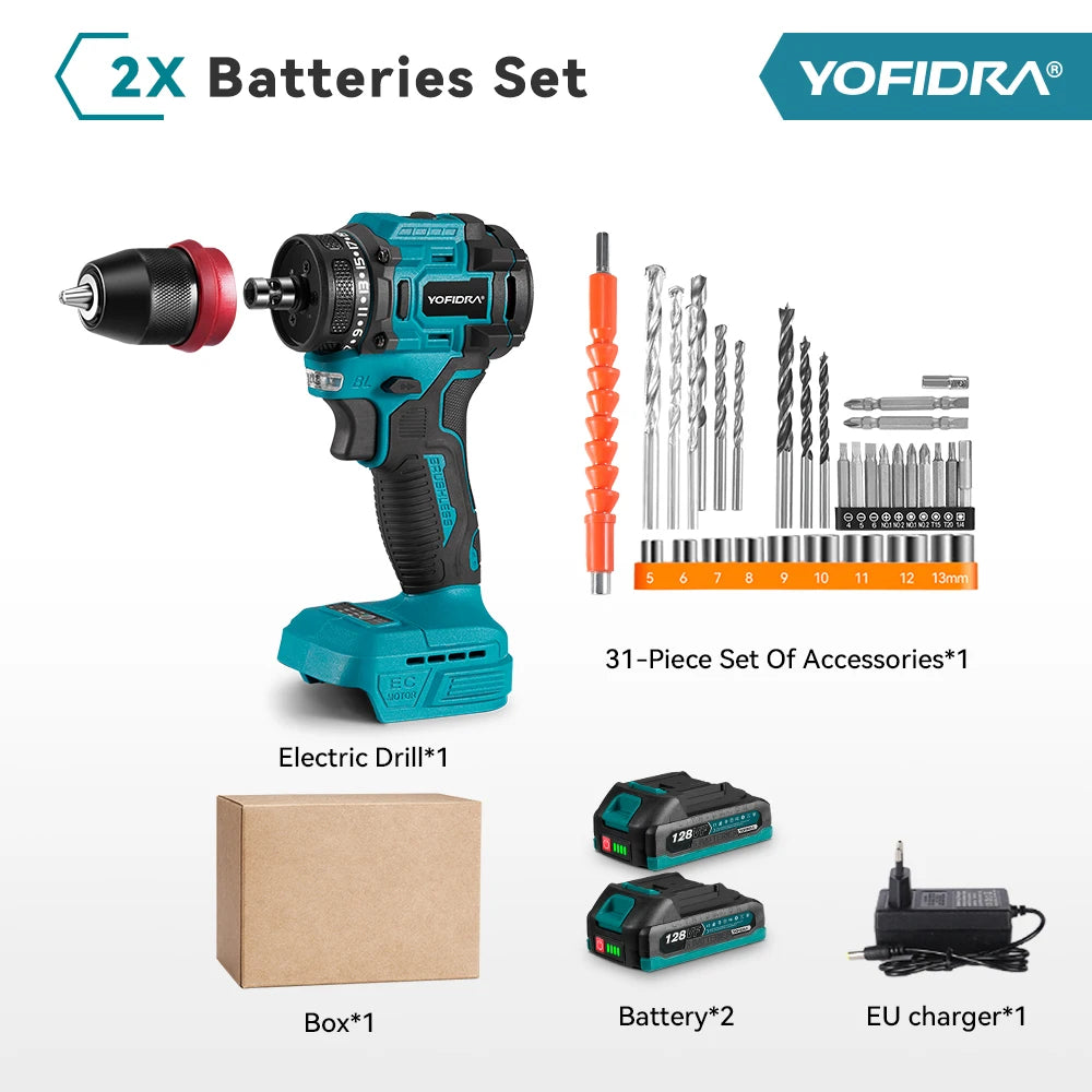 YOFIDRA 2 In 1 Brushless Electric Screwdriver Handheld Hexagonal Drill Screw Driver Home Power Tool Set For Makita Battery Pin