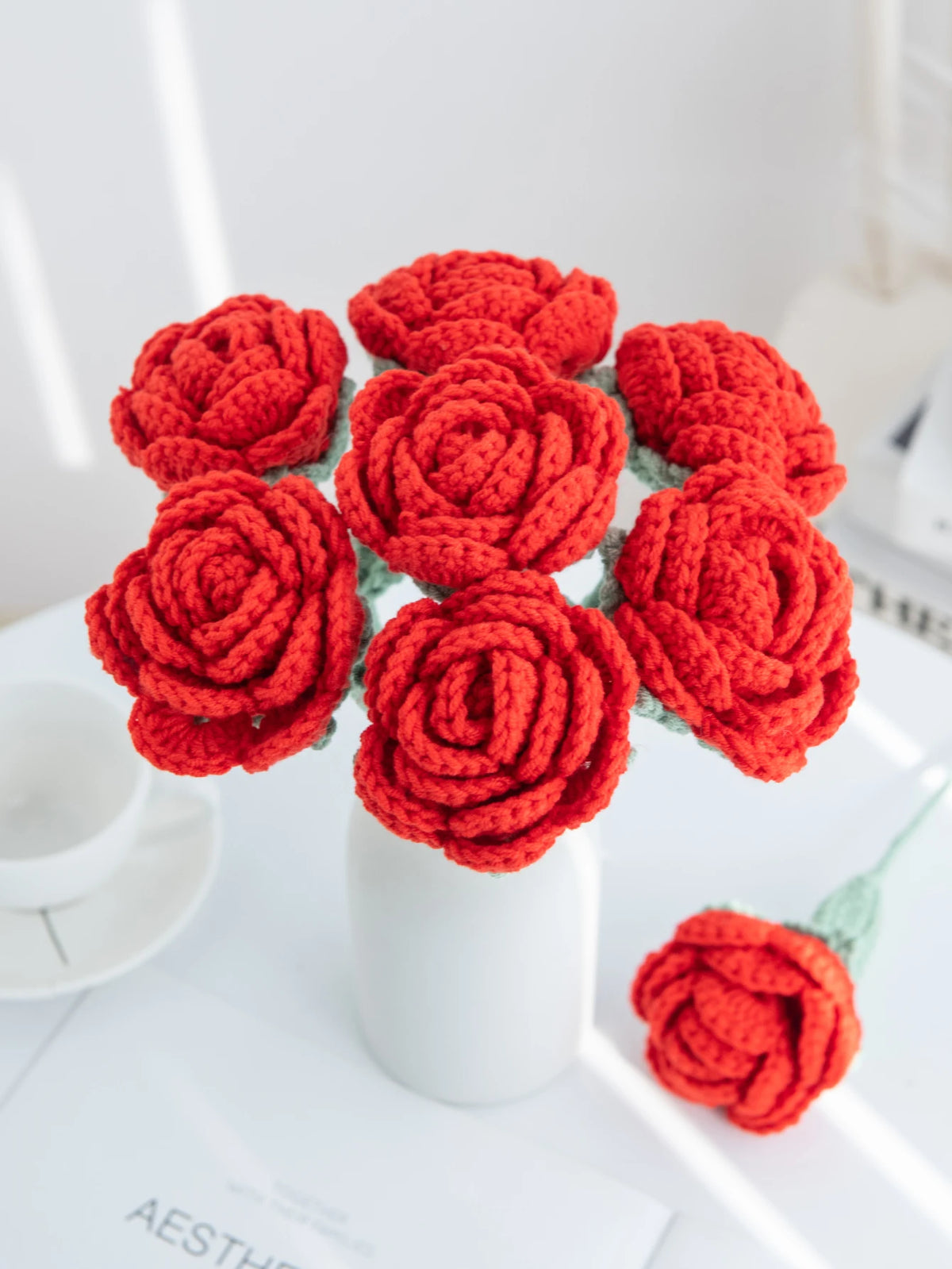 1/3pcs Artificial Flowers Handmade Crochet Rose Finish Product Outdoor Garden Wedding Bridal Bouquets Home Bonsai Party Diy Gift