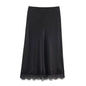 Willshela Women Fashion Solid Lace Side Hem Pleated A-Line Midi Skirt Vintage High Elastic Waist Female Chic Lady Skirts