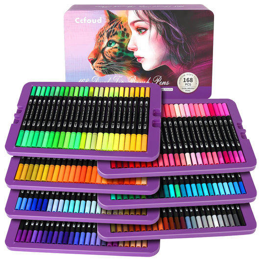 Dual Brush Marker Pens, 168 Colors Art Markers Set with Fine Tip and Brush Tip for Kids Adult Coloring Book Bullet Journaling