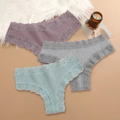 3Pcs/set Women Cotton Lace Panties Floral Intimate Underwear Trendy Patchwork Lace Briefs Female Soft Underpants Lingerie S-XL