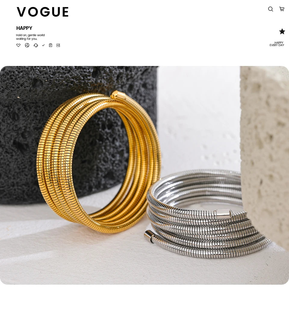 Yhpup Stainless Steel Stackable Multi-Layer Wrap Arm Bracelet Bangle Metal Elastic Waterproof Fashion Unisex Jewelry Men Women