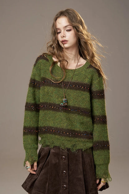 ELFSACK 2025 Autumn New Arrivals Cute Casual Knit Color Accent V Neck Loose Cardigan Sweater For Woman