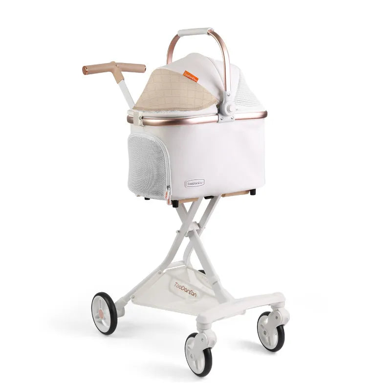Foldable Detachable Pet Stroller Lightweight Travel Cart with Carry Basket for Dogs Cats Rabbits Outdoor Use