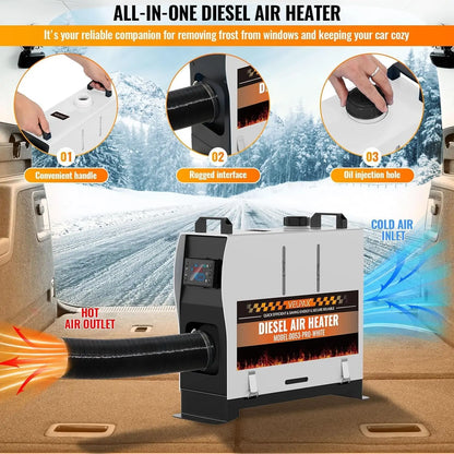 8KW 12V/220V All-in-One Diesel Heater, 0.16-0.52l/h, 8-36 ℃ Adjustable, LCD remove & Bluetooth APP, Portable for Camping RV