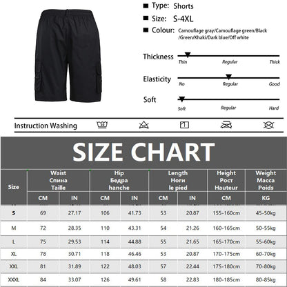 Men's Tactical Shorts Summer Casual Jogging Cargo Shorts Loose Multi-pockets Elastic Waist Work Hiking Overalls Short Pants