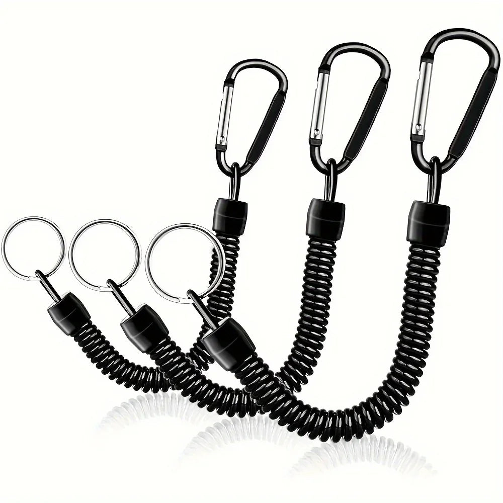 3P Spring Coil Keychains,Retractable Wrist Strap Safety Rope,8.46" To 47" Extendable,with Carabiner and Ring