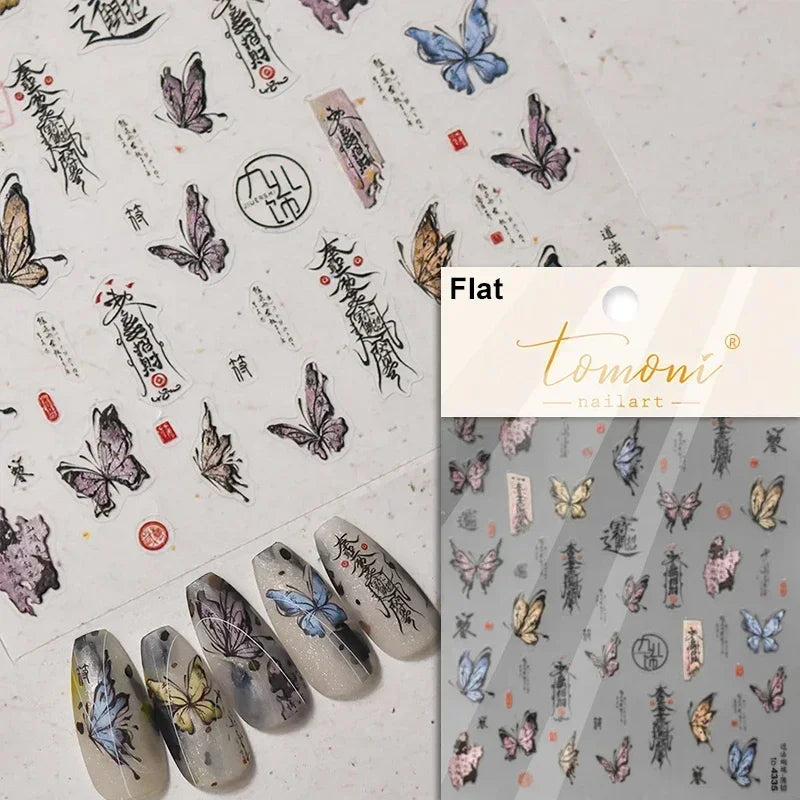 1pcs 5D Japanese Black Butterfly Nail Art Stickers Glitter Shiny Kawaii Self Adhesive Manicure Decorations Tool Decals Accessory