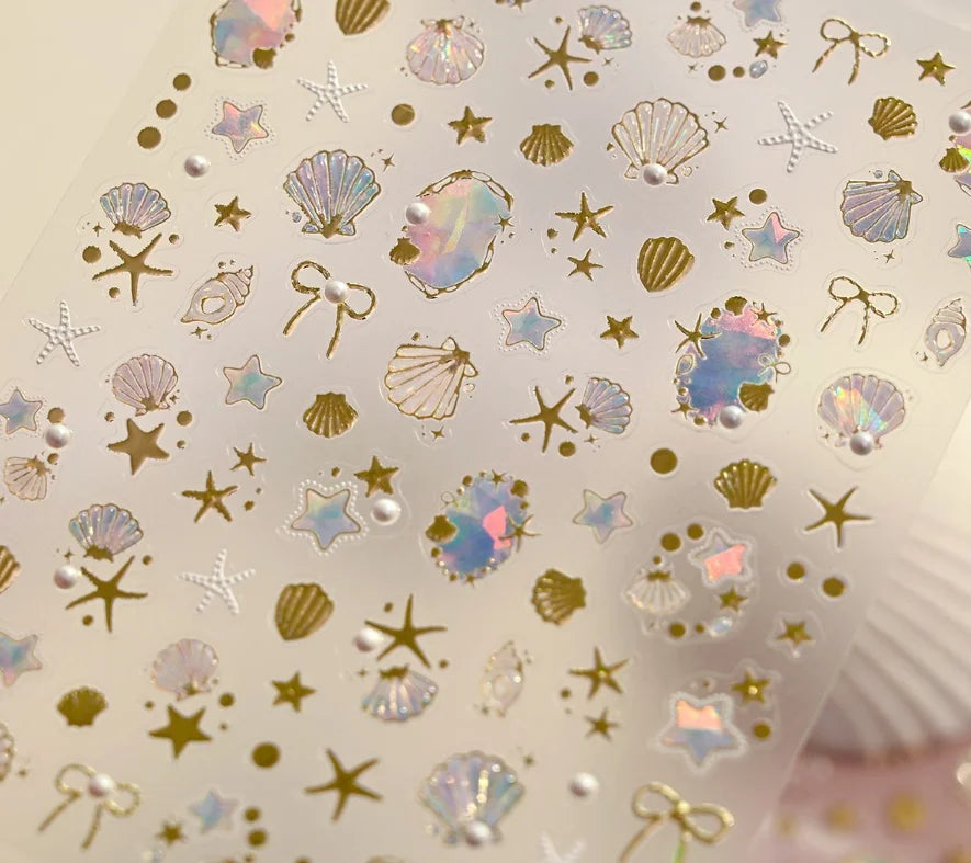 Shell Light Starfish Shell Nail Stickers Cute Starfish Decorative Stickers For Nails DIY 3D Self Adhesive Summer Manicure Decals