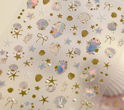 Shell Light Starfish Shell Nail Stickers Cute Starfish Decorative Stickers For Nails DIY 3D Self Adhesive Summer Manicure Decals