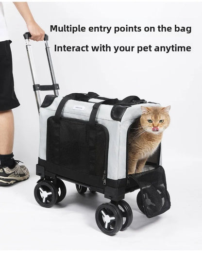 Large Wheel Breathable Pet Rolling Carrier Large Capacity Travel Bag For Two Cats Dogs Portable Car Pet Stroller