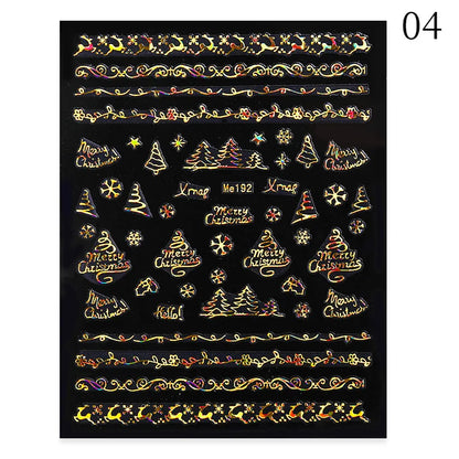 1PCS New Christmas Decorations 2023 New Year Nail Stickers Press on Nails Laser Snowflake Christmas Tree 3D Nail Decal