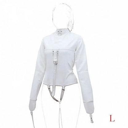 Leather SM Lingerie Straitjacket with Crotch Strap,Games Bondage Straight Jacket Harness,Slave Role Gimp Costumes BDSM Sextoys