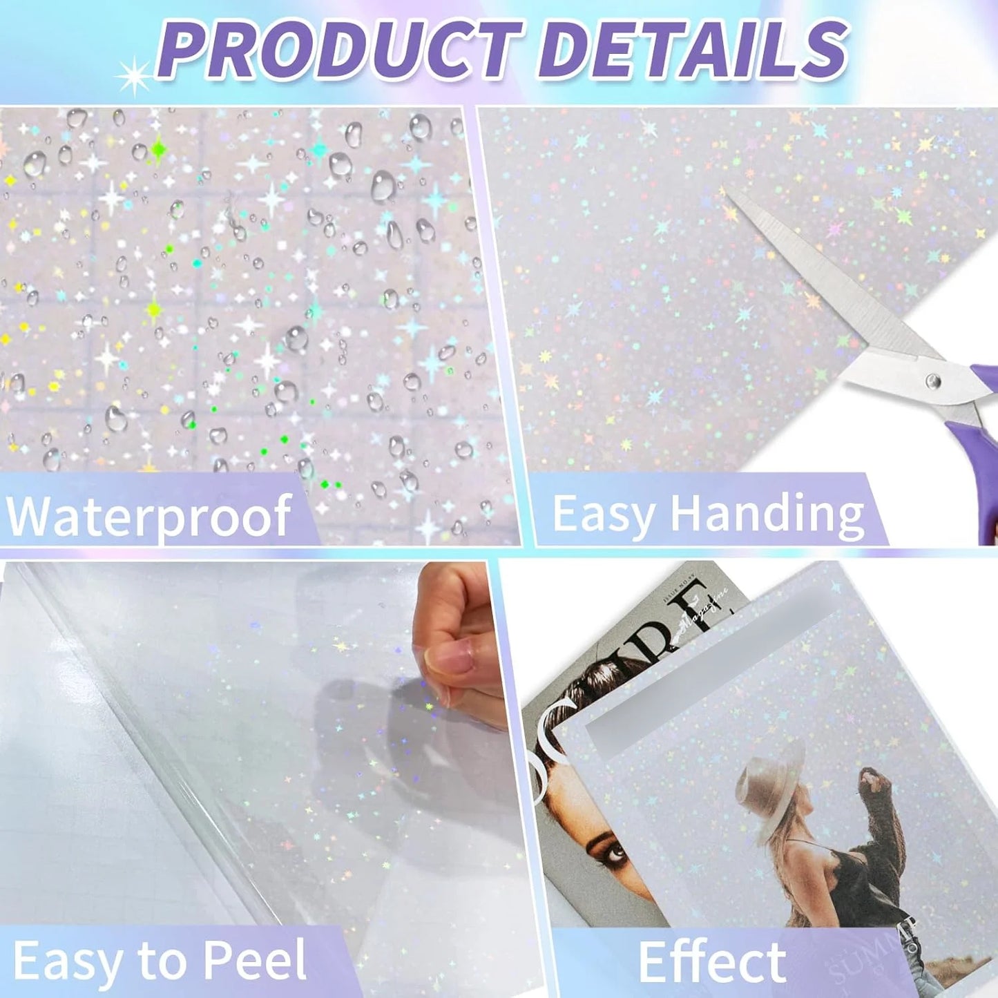 20 Sheets 6 Style A4 Holographic Cold Laminating Film Clear Waterproof Self-Adhesive Vinyl Sticker Paper 8.3x11.7 Inch