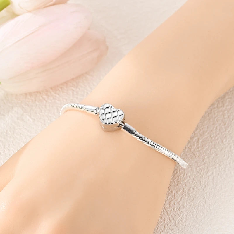 Original 925 Sterling Silver Bracelets 17-20CM Love Heart Flowers Butterfly Charms Beads Bracelet For Women Fashion Jewelry Gift