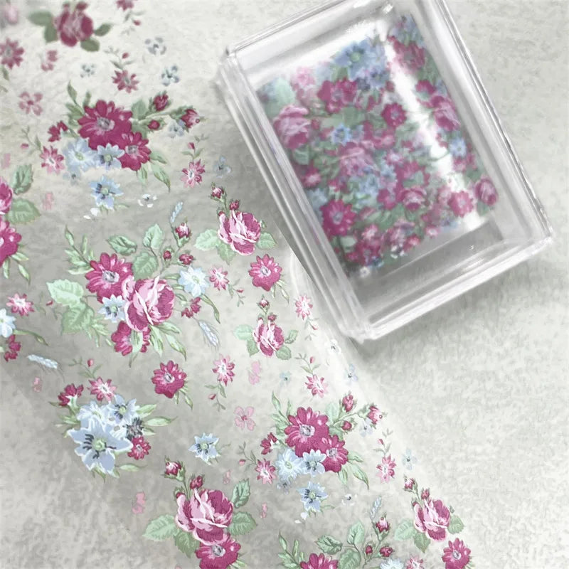 1Pc 100cm Flower Nail Foils for Transfer Paper Floral Stickers Rose Nails Wraps Tulip Nail Art Decorations