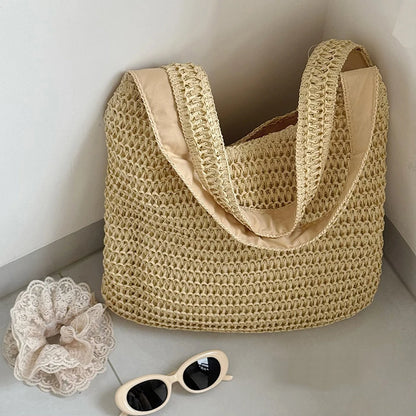 Fashion Rattan Women Shoulder Bags Woven Female Handbags Large Capacity Summer Beach Straw Bags Casual Tote Purses